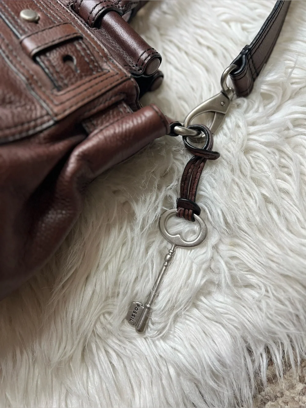 Y2K Fossil Maddox Large Leather Satchel Dark Chocolate Shoulder Crossbody Bag 🤎